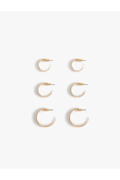 Koton طقم أقراط ذهبية نسائية مكون من 3 أجزاء نصف دائرية