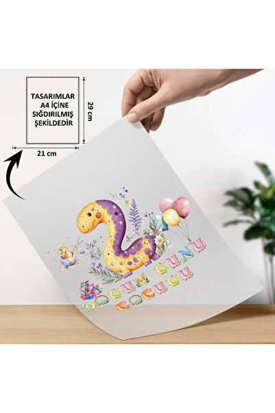 konpro Ütü ile Yama Baskı A4 Transfer Kağıdı 7080 Sevimli Dinazor ve Balonlar...