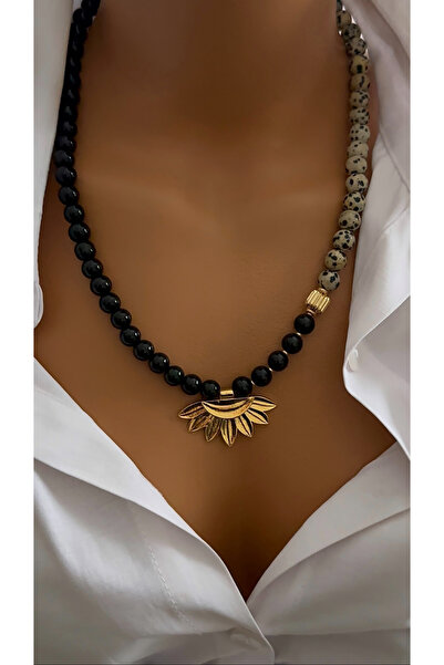 Nevaa Still Jasper Natural Stone Gold Picking Tip Design Multi Glass Bead Nec...