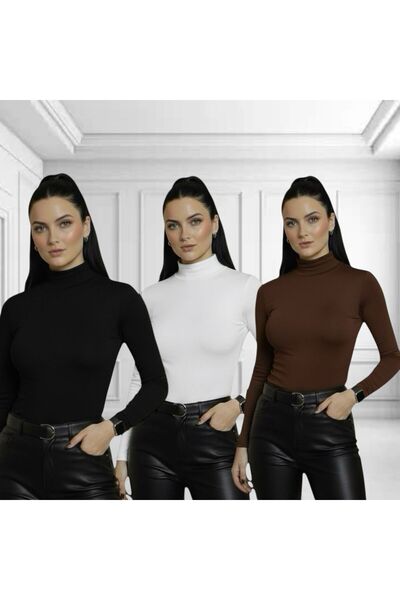 misbela Women's Long Sleeve Turtleneck Bodysuit 3-Piece Set Kommbinllleee