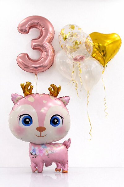 Parti Partiden 3 Yaş Doğum Günü Balon Konsepti Geyikli Balon Konsepti Kız Çocuk