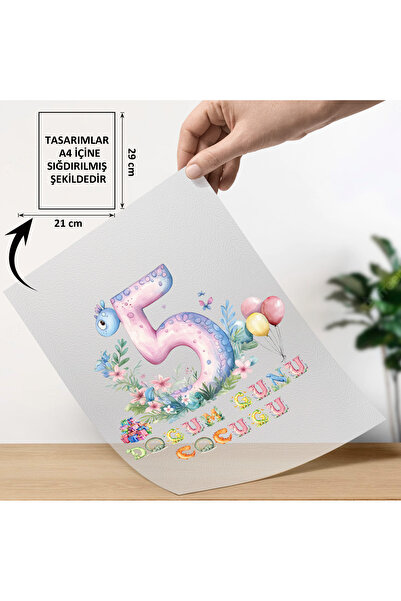konpro Ütü ile Yama Baskı A4 Transfer Kağıdı 7083 Dinazor 5 Yaş Doğum Günü Ço...