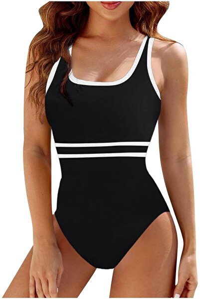 LUNNTE Women's swimsuit, one-piece swimsuit, black, S