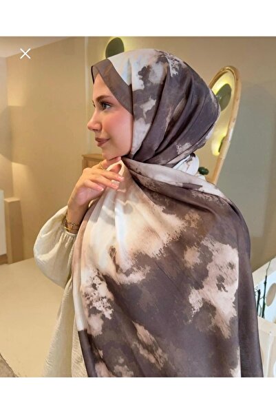 MİNELEŞARP34 Mineleşarp Batik Pattern Brown Color Cotton Soft Shawl