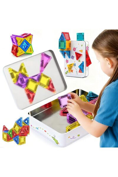 POAT مكعبات مغناطيسية للسفر للأطفال، 56 قطعة من مكعبات البناء المغناطيسية الص...