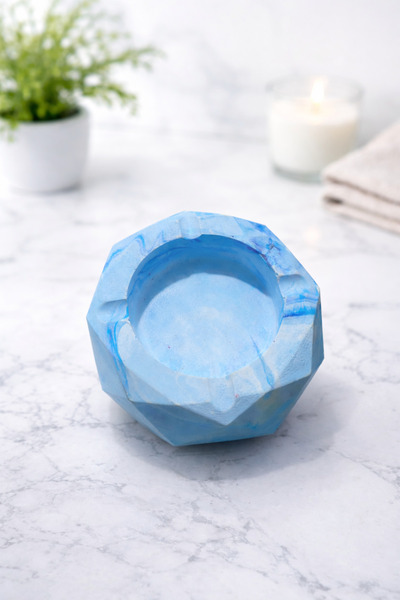 raseaks El Yapımı Geometrik Mavi Dekoratif Kül Tablası