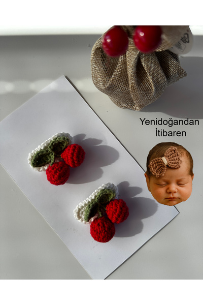 livadesign7 Newborn Baby Hair Clip Cherry Handmade 2-Piece Clip Hairless Baby...