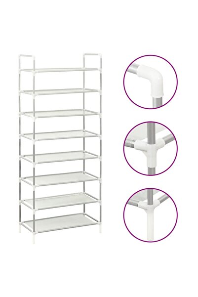 vidaxl Shoe Rack with 8 Shelves Metal and Non-woven Fabric Silver