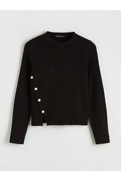 LC Waikiki LCW Modest Siyah Bisiklet Yaka Kadın Triko Kazak