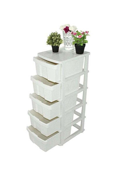 Arabest 5-Drawer Storage Cabinet With Wheels White