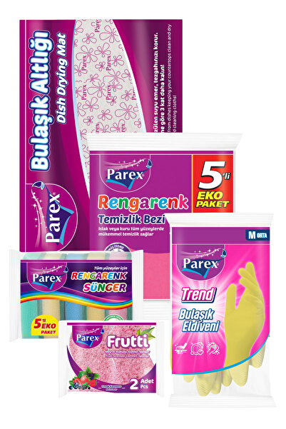 Parex مجموعة قماش التنظيف الملون، والإسفنجة، وقفازات غسل الأطباق، وحصيرة التنظيف