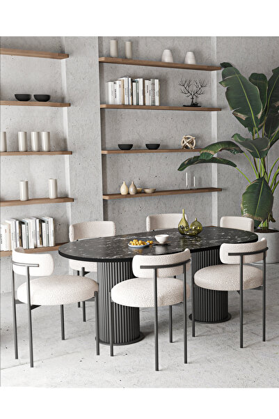 ah assel home Mina Teddy Sandalye 80x160 Bohem Ayak Yemek Masası Mutfak Masas...