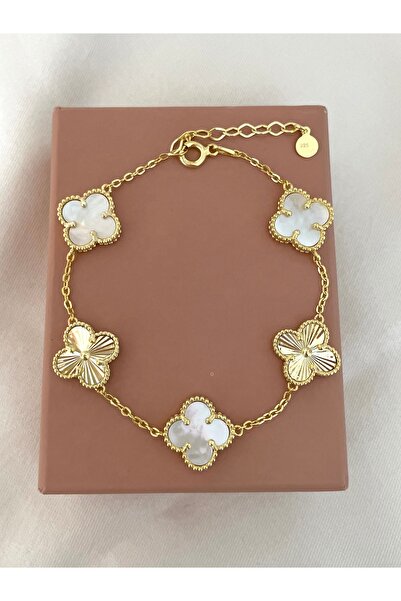emy by emel luxury silver jewelry Altın Kaplama Taşlı Yonca Bileklik 925 Ayar...