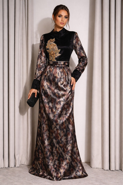 belivia Satin evening dress with a pattern