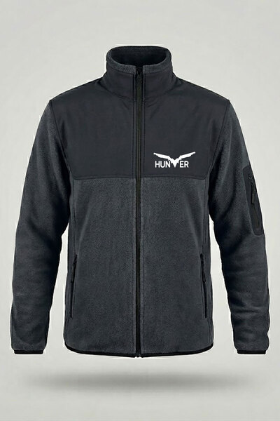 WİDİ Hunting Hunter Text Printed Mock Neck Paneled Softshell Fleece Jacket