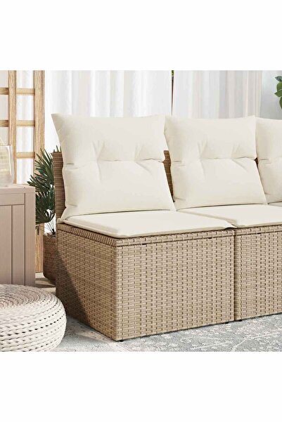 vidaxl Garden Chair Armless with Cushions Beige Poly Rattan