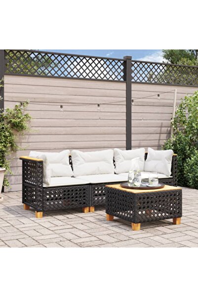 vidaxl أريكة حديقة مع وسائد، 3 مقاعد، مصنوعة من خشب الروطان الأسود