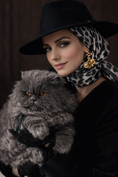 CROCUS DESIGN Silk Textured Gray Leopard Scarf & Scarf 70X70