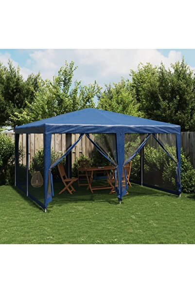 vidaxl Party Tent with 8 Mesh Sidewalls Blue 4x4 m HDPE