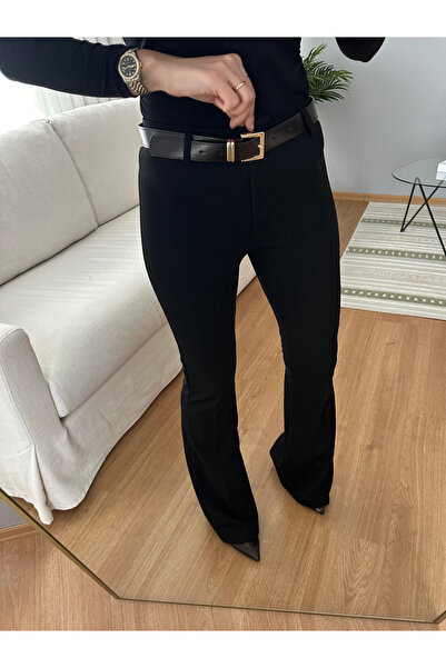 My Blog Black Flore Flared Belted Trousers- 1741