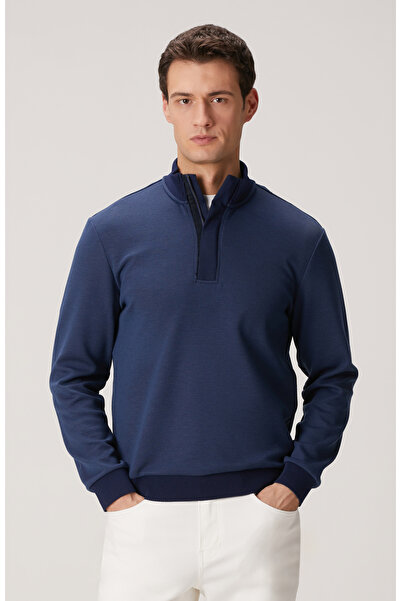 Network Lacivert Fermuarlı Yaka Garnili Sweatshirt