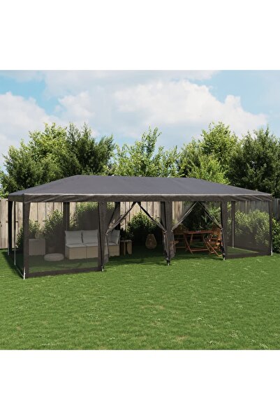 vidaxl Party Tent with 12 Mesh Sidewalls Anthracite 8x4 m HDPE