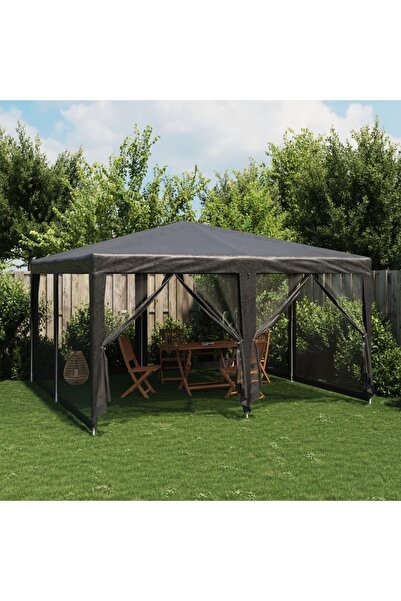 vidaxl Party Tent with 8 Mesh Sidewalls Anthracite 4x4 m HDPE