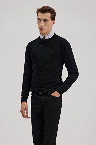 Jakamen Μαύρο πλεκτό με στενή εφαρμογή και σχέδια, με λαιμόκοψη ποδηλάτου