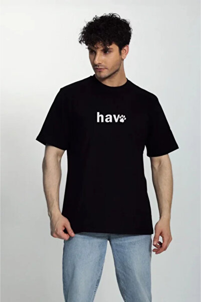 Turega Style Men's Crew Neck Short Sleeve Hav Printed T-Shirt - Black