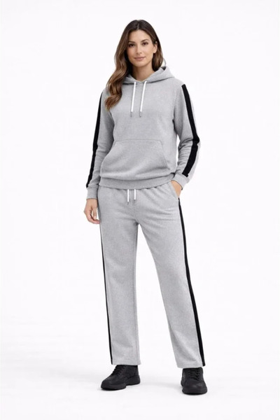 JANES Women's Side Stripe Tracksuit Set Hooded Sweatshirt with Cuffed Legs, O...