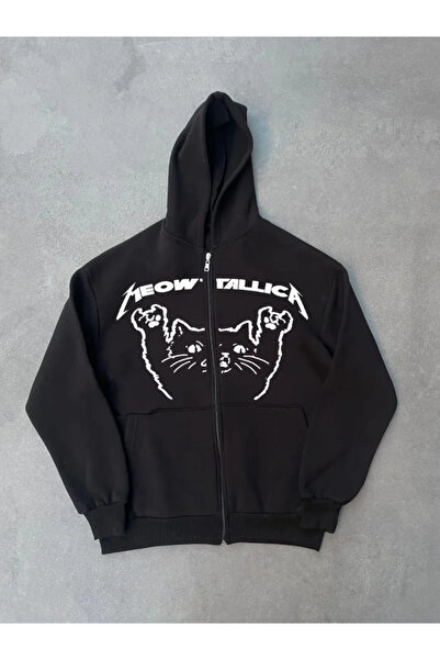 JANES Ζακέτα με κουκούλα με φερμουάρ Winter Printed - Μαύρη