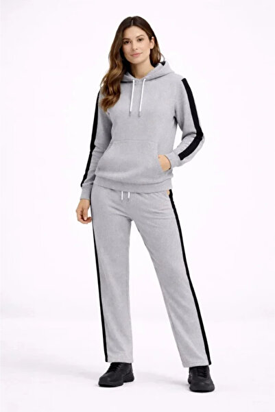 DRESSIFY WOMEN’S FASHION Γυναικείο Σετ Φόρμας με Πλαϊνές Ρίγες με κουκούλα Φο...