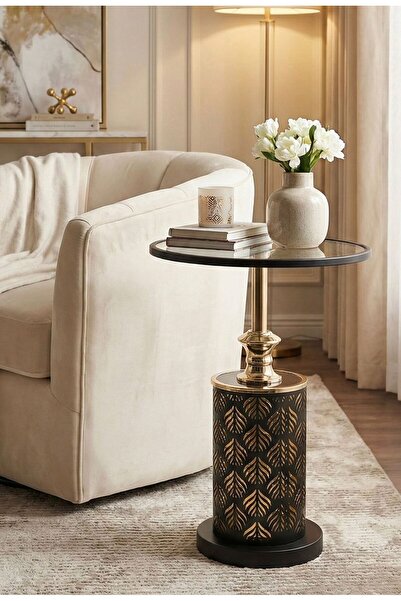 MOSTAFA Round glass table with a high-quality iron stand, elegant design, bla...