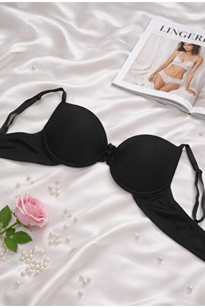 MILANOFOX Unpadded Ribbed Knit Underwire Striped Bra – Adjustable Straps, Nat...