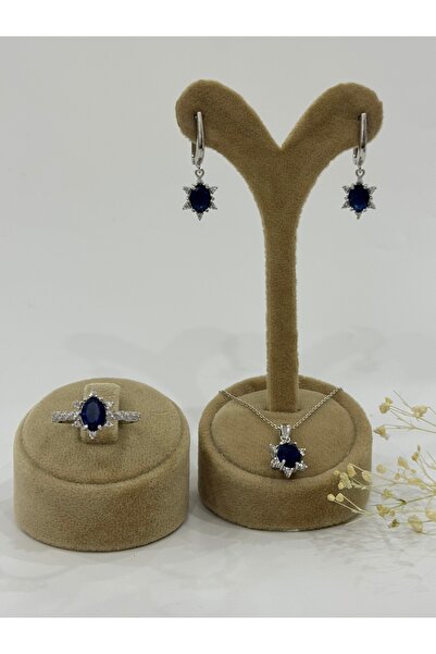 DURAN TAKI TASARIM Safir Taşlı Gümüş Set