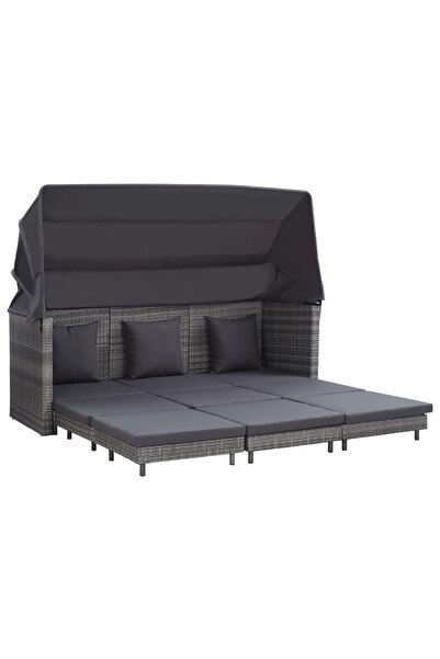 vidaxl أريكة سرير قابلة للتمديد بثلاثة مقاعد مع سقف، مصنوعة من البولي راتان، ...