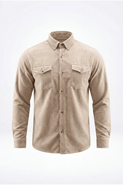 viyamen Erkek Kadife Gömlek Uzun Kollu Cepli / Günlük & Şık Rahat Kalıp