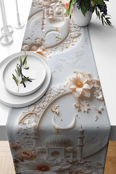 Pilloveland Runner Ramadan Moon Patterned Suede Woven 140*40 cm - Ramadan Kareem