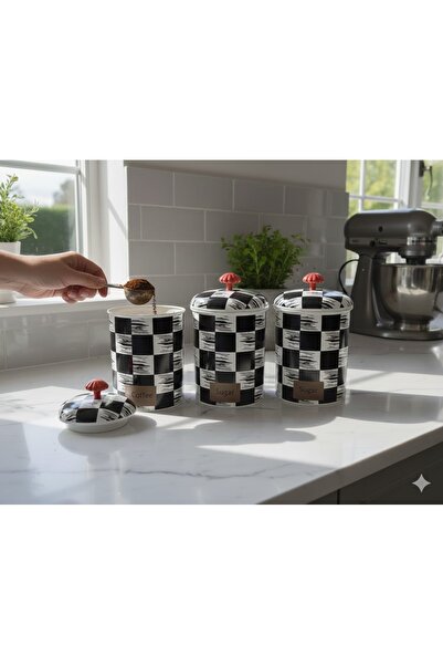 Real Mutfak 3 LÜ DAMA DESENLİ PLASTİK BAHARATLIK SETİ