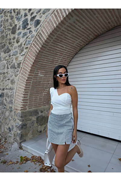 Cream One Shoulder Princess Sleeve Crepe Blouse - Ecru