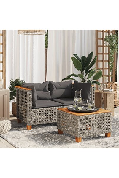 vidaxl كنبة زاوية للحديقة مع وسائد، قطعتان، لون رمادي، مصنوعة من البولي راتان