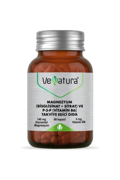 VeNatura Magnezyum (Bisglisinat+Sitrat) ve P5P (Vitamin B6) 60 Kapsül