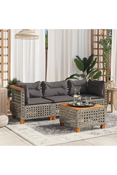 vidaxl Garden Sofa with Cushions 3-Seater Grey Poly Rattan