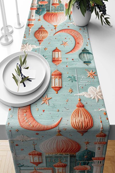 Pilloveland Runner Ramadan Sky Patterned Suede Woven 140*40 cm - Ramadan Kareem