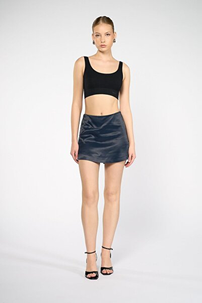 Thalure Kadın Lacivert Saten Mini Şort Etek