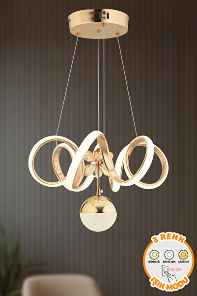 Dekorluna Venezia Gold Kaplama Modern Sarkıt 3 Renk Işık Avize Salon Mutfak O...