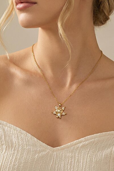 Rays Gold Color Necklace with Teddy Bear Figure 0110