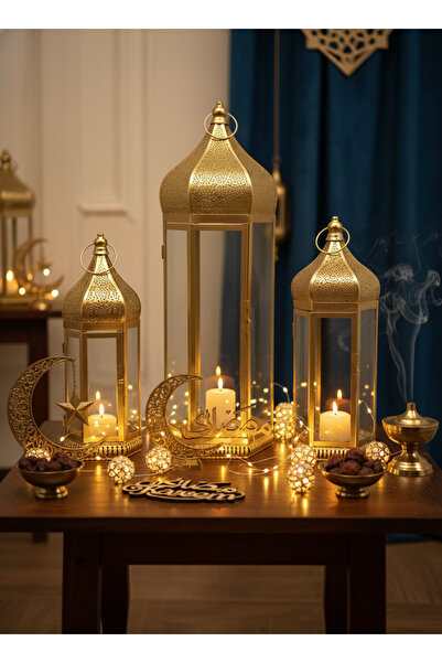 Living Set of 3 Islamic Metal Lanterns with Elegant Design Adds a Touch of So...