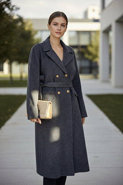 ENDAMIM Plus Size Belted Double-Breasted Collar Coat Long Sleeve Lined Pocket...