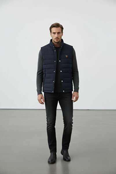 Piyera Men's navy blue zippered buttoned vest - 10007